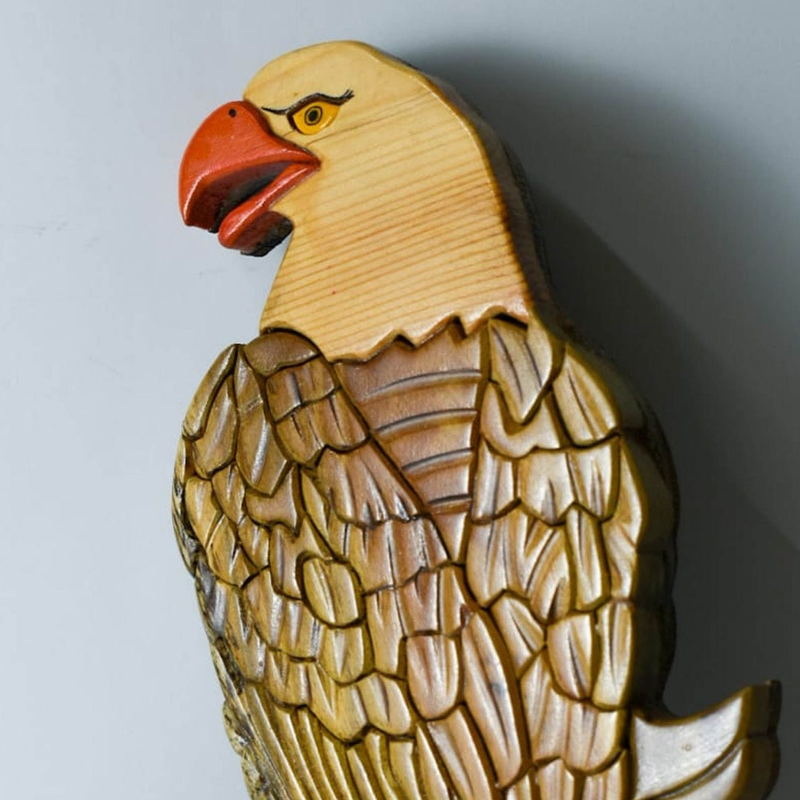 Wooden Wall Hanging decor Sculpture/Hand Carved Art Gift/Seating Eagle/Teak/Pine Wood/L-11 inch/ W-0.25 inch/ H-8 inch