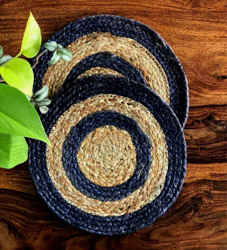 Ar Antique Rugs Round Handmade Braided Jute Placemats 30 Cm - Dining Table, Bed Side/Centre Table/Shelves