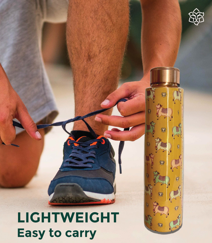 Pure Copper Water Bottle 1 liter Handmade Ayurvedic Health Benefits Leak Proof Easy to Carry