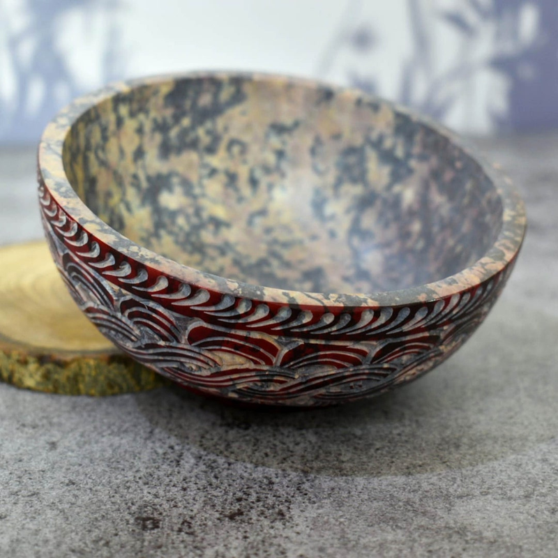 Floral Carved Soapstone Serving,Incense Burner,Cleansing, Burning Sage, Smudge Bowl 5" x 2" -Multipurpose