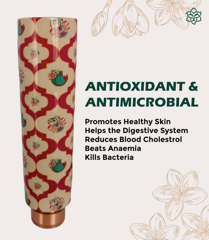 Parrot Paradise Pure Copper Water Bottle 1 liter (34 oz) Handmade Ayurvedic Health Benefits Leak Proof.